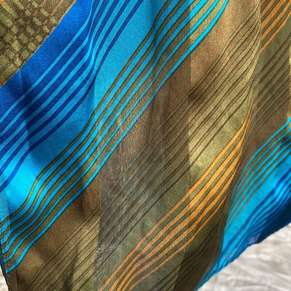 Teal Blue and  Gold Silk Polyester Plaid Scarf - Picture 3 of 4
